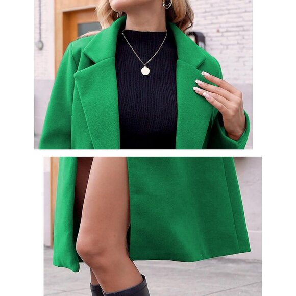 Women’s Green Wool Coat Casual Long Chic Outerwear Warm Winter Jacket Style - Picture 6 of 8